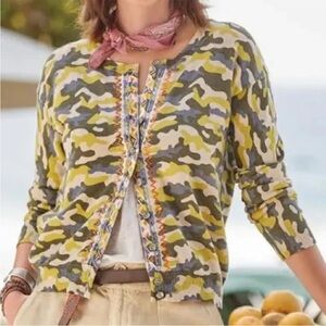 Sundance Tangier Camo Embroidered Cotton Button Front Cardigan - Size Small